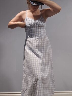 LER NWOT Blue and White Gingham Maxi Dress